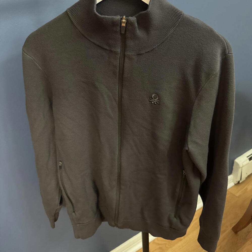 United Colors of Benetton, Full Zip Fleece Jacket, Grey Mens Small
